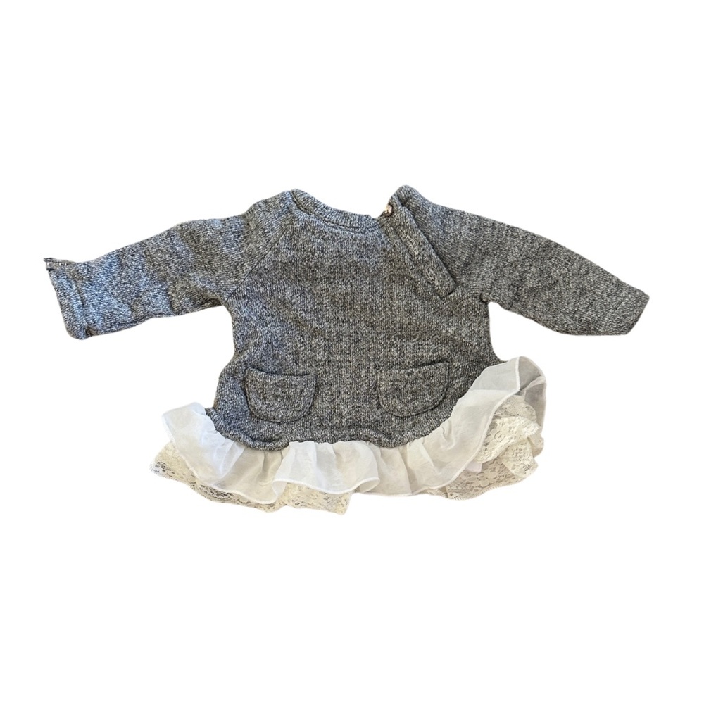 Gray Baby Sweater Dress with Ruffle Hem